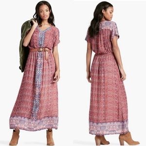 Lucky Brand Boho Tapestry Print Maxi Dress Pocket